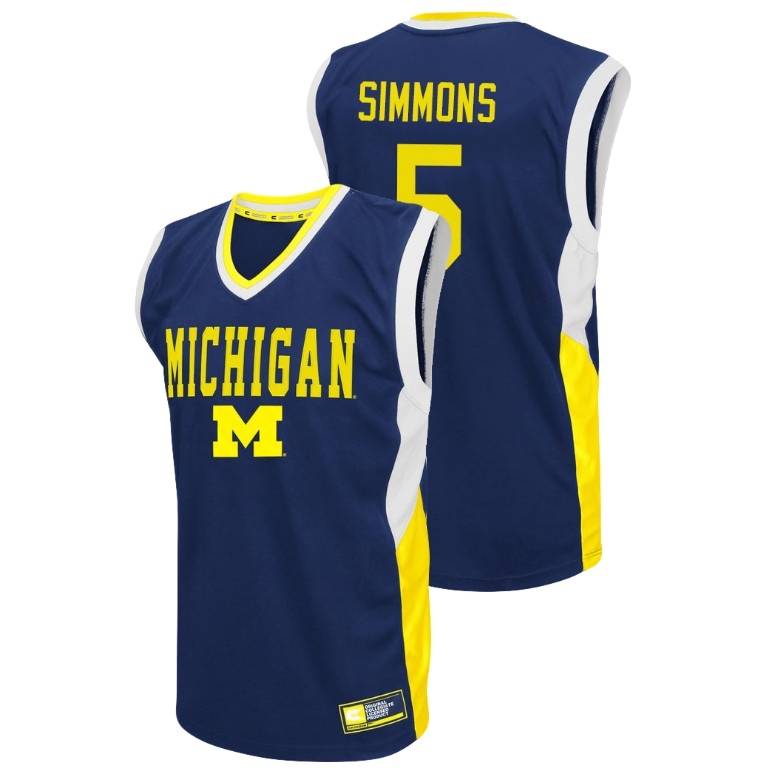 Michigan Wolverines Men's NCAA Jaaron Simmons #5 Blue Fadeaway College Basketball Jersey KZY6049SX